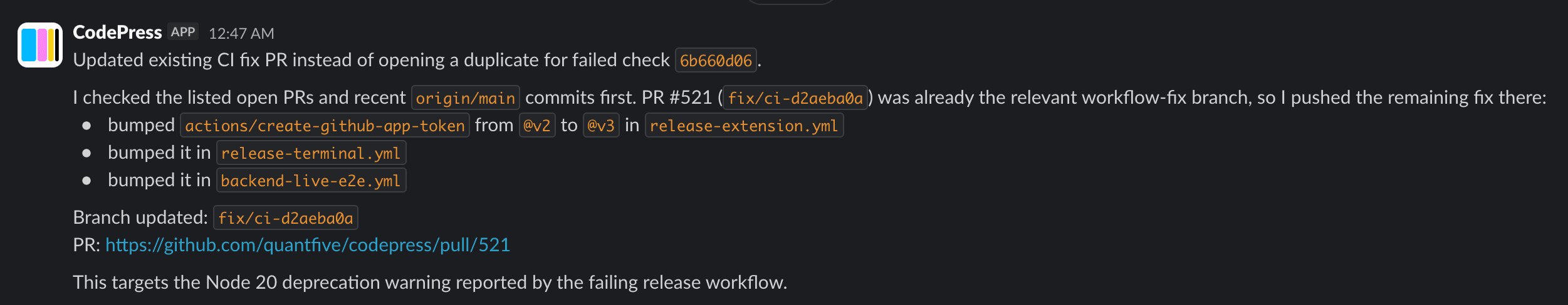 Automation — CI failure triggers auto-fix PR